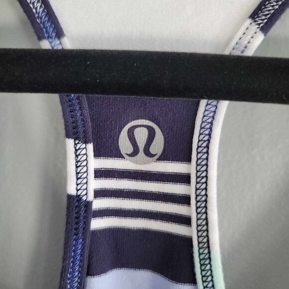 Lululemon cool racerback blue, white and light green striped tank top. EUC - Picture 5 of 6